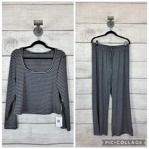 Katch Me Plus Size Gray & Blue Striped Ribbed 2pc Matching Set Size 2XL